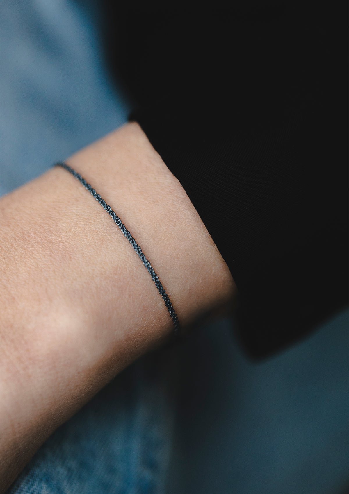 delicate black chain bracelet for women – oxidized sterling silver with subtle sparkle