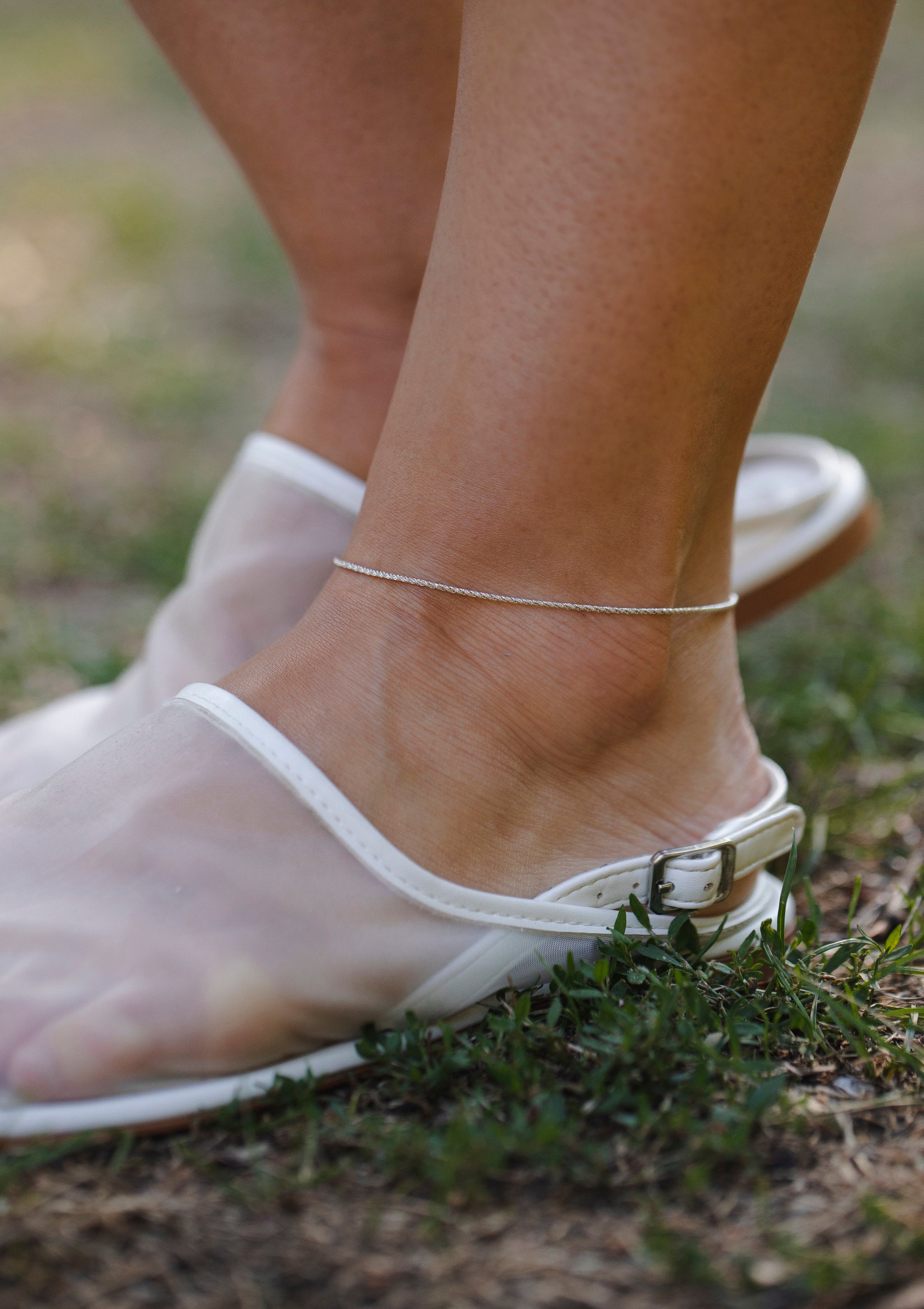 Thread Silver Anklet by Sofia Kov – on model