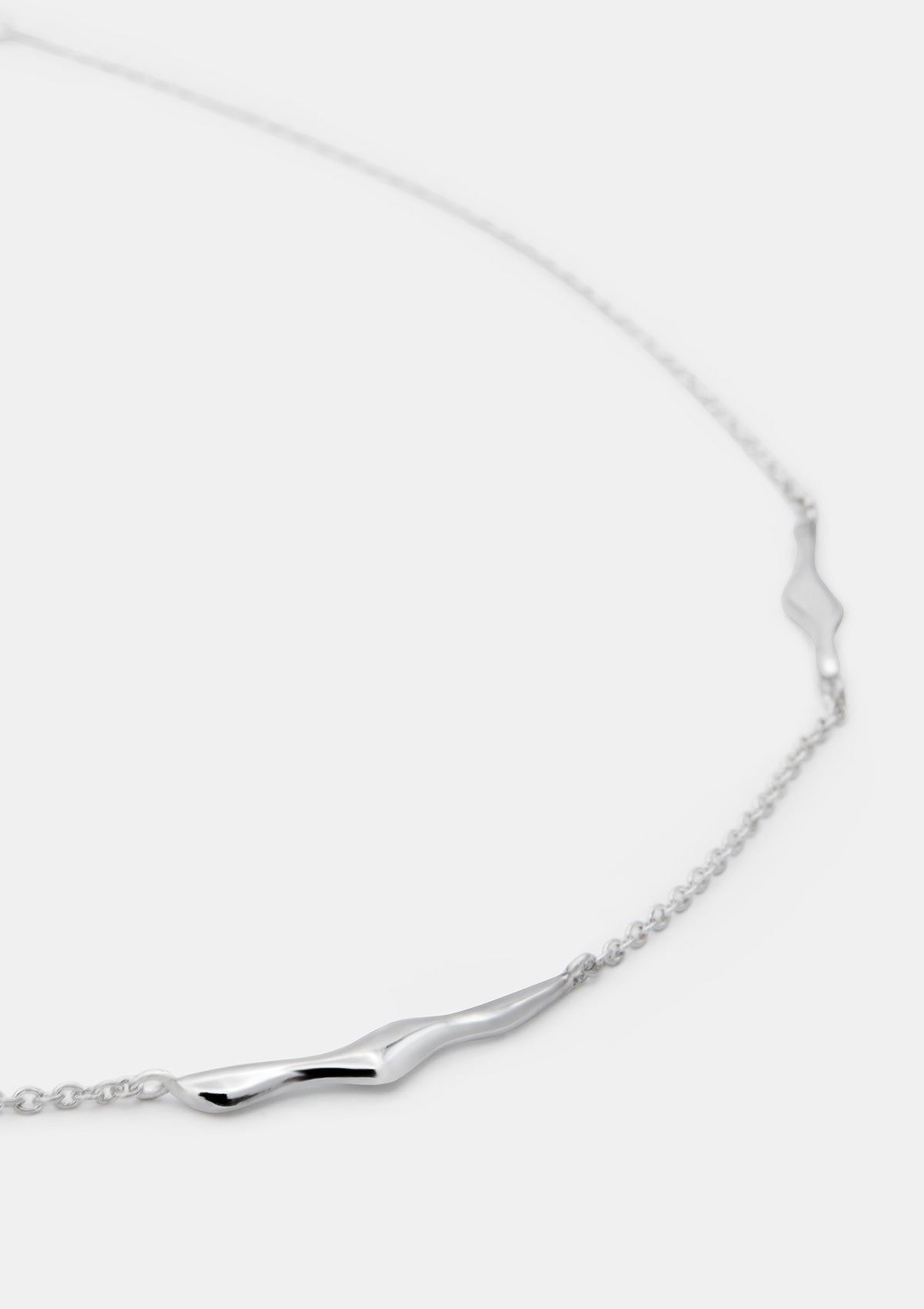 Round chain necklace with wavy sculptural pendants, minimalist sterling silver jewelry