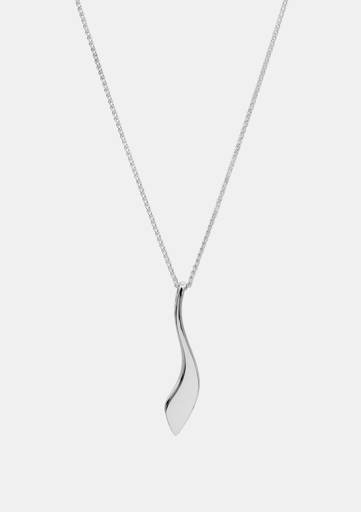 Sterling silver necklace with sculptural wave pendant on Spiga chain, handcrafted geometric designer piece