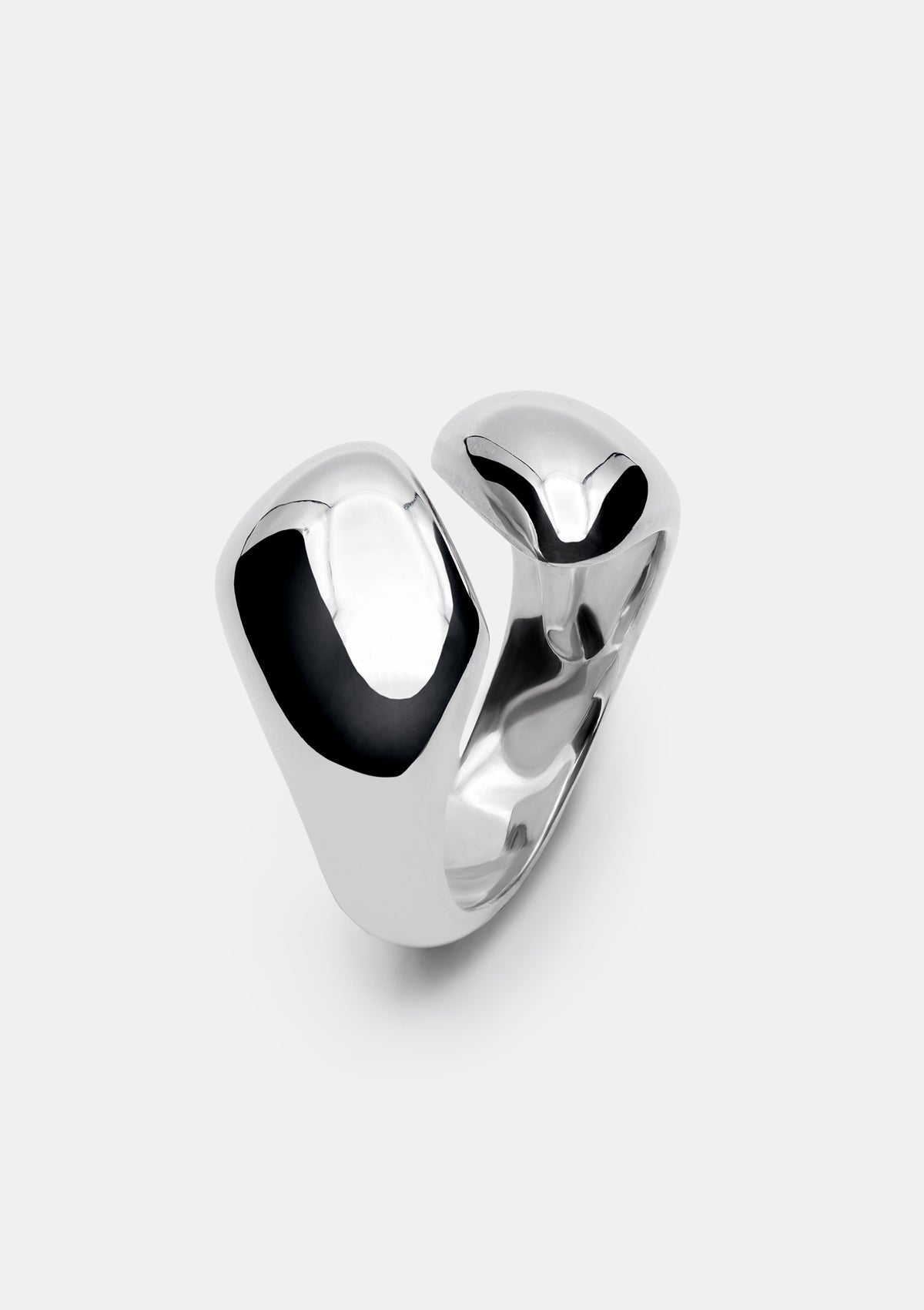 Sterling silver open-front statement ring with polished finish, bold designer jewelry made in Berlin