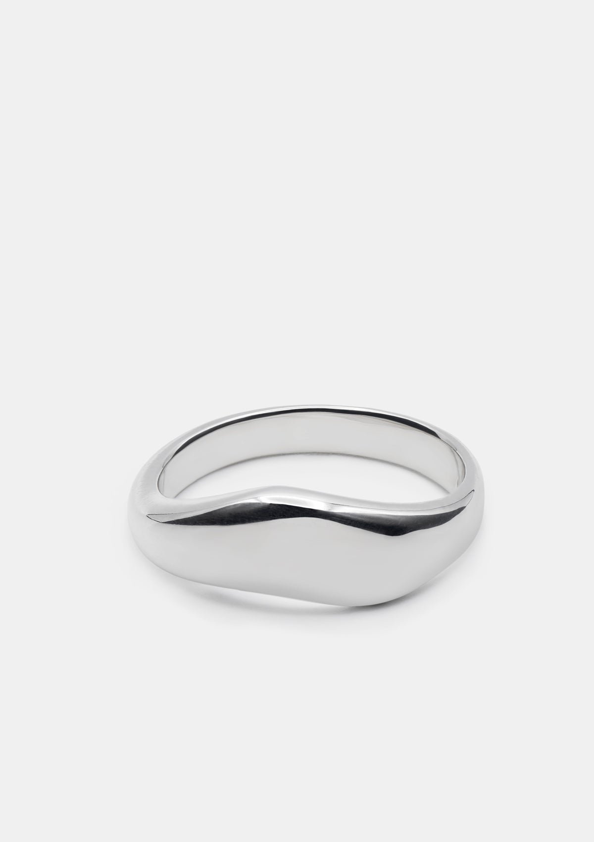 Polished sterling silver ring with flat wavy design, modern sculptural jewelry