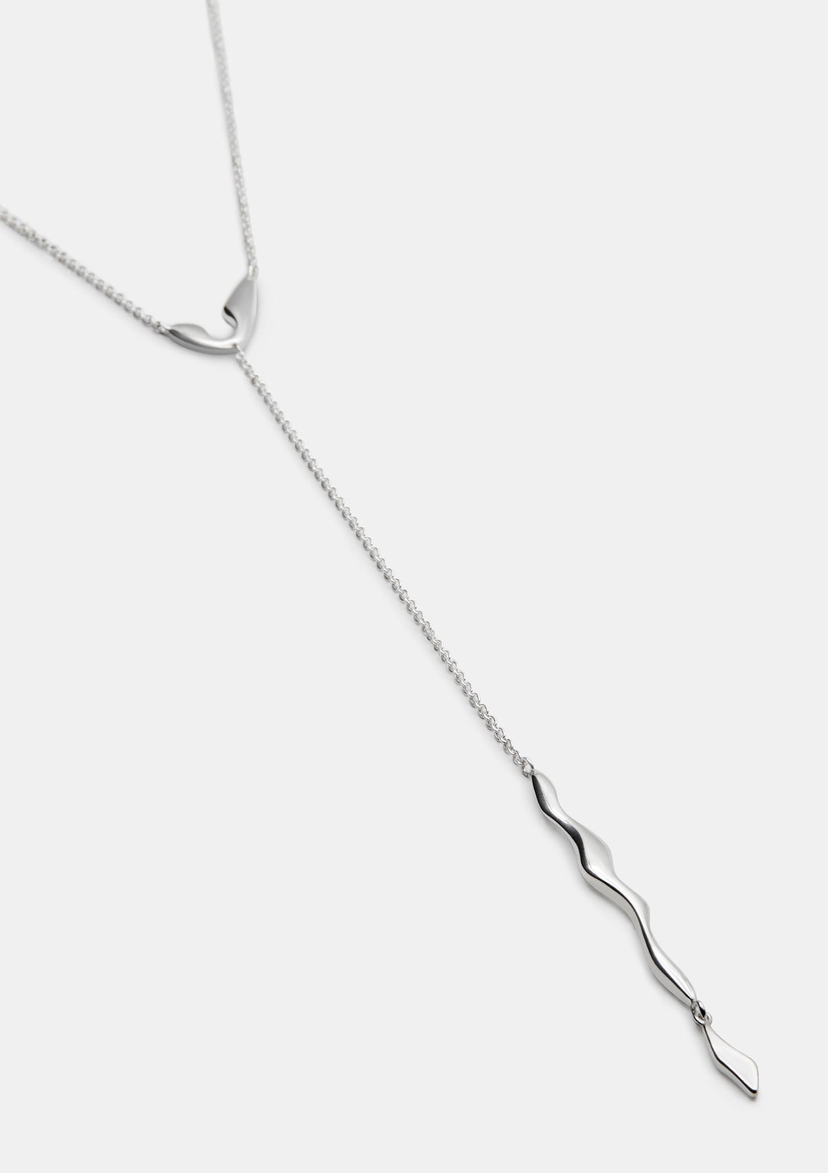 Long sterling silver necklace with sculptural pendant drops, minimalist statement jewelry made in Germany
