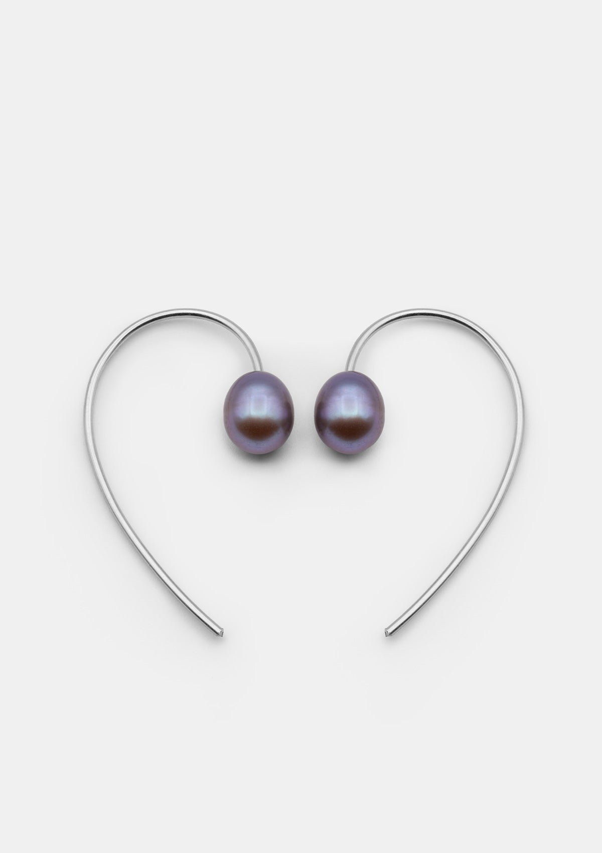 black freshwater pearl earrings on sterling silver loops – minimalist jewelry design