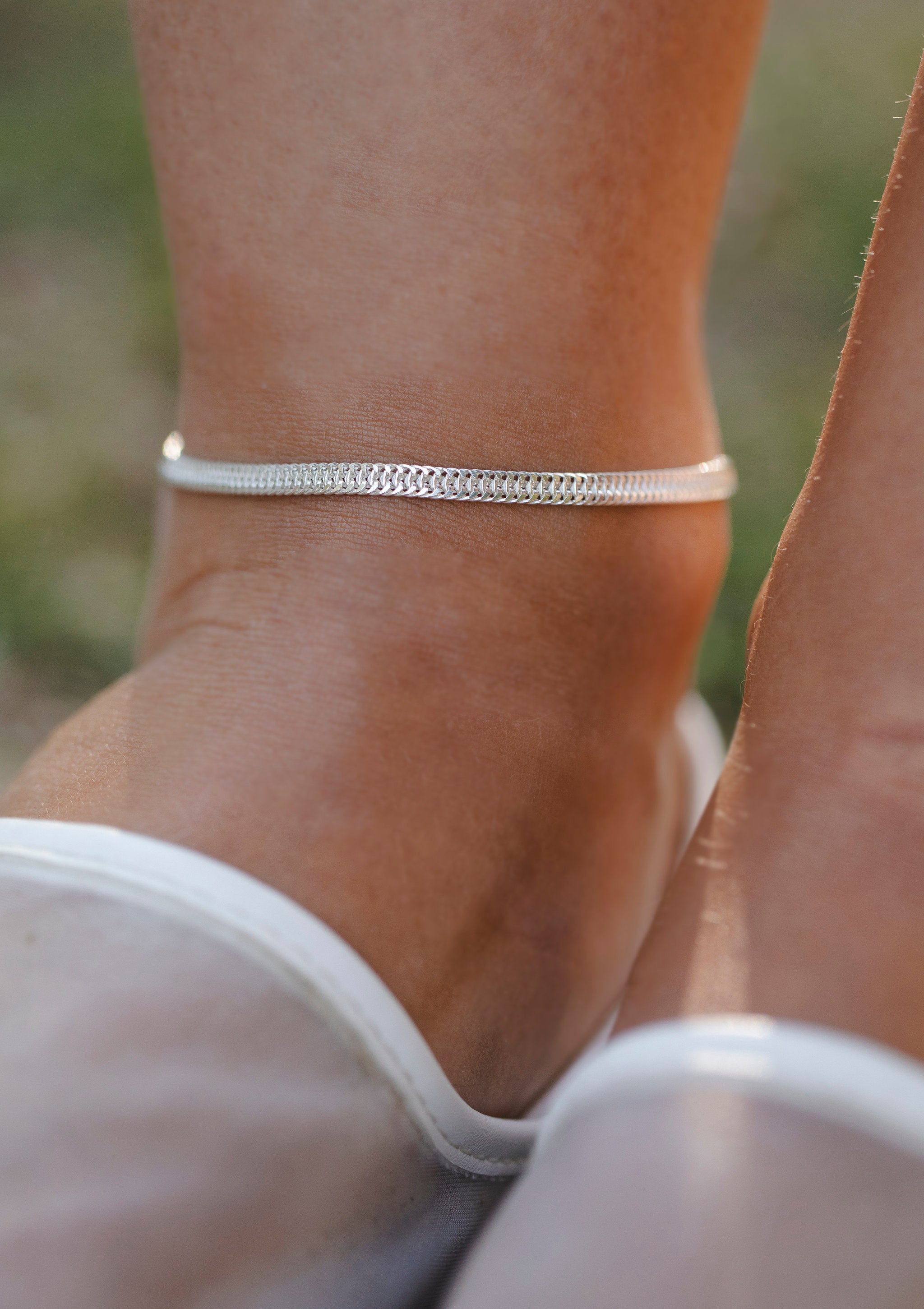 Link Silver Anklet by Sofia Kov – on model
