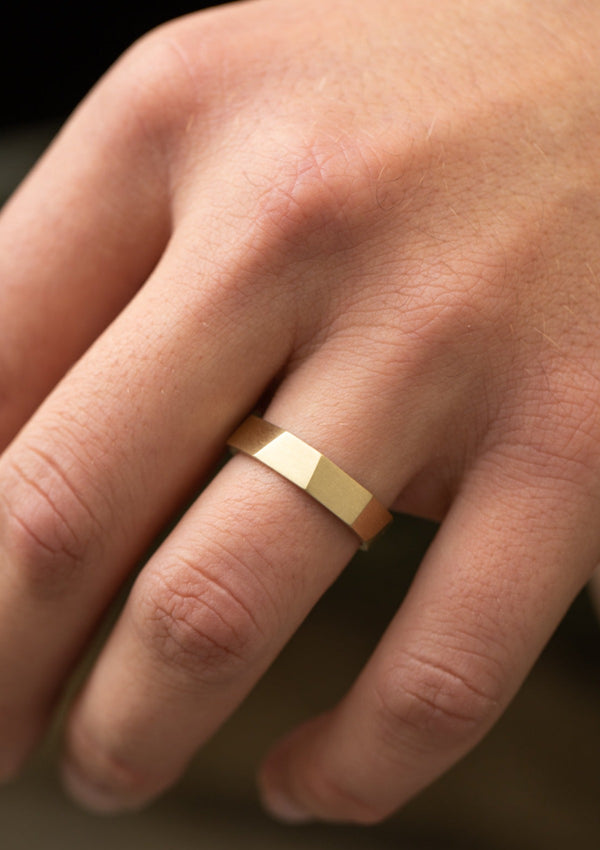 Wide gold faceted men's ring