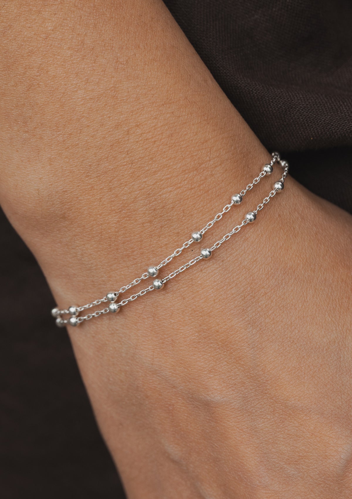 Silver Double Beaded Bracelet — на теле