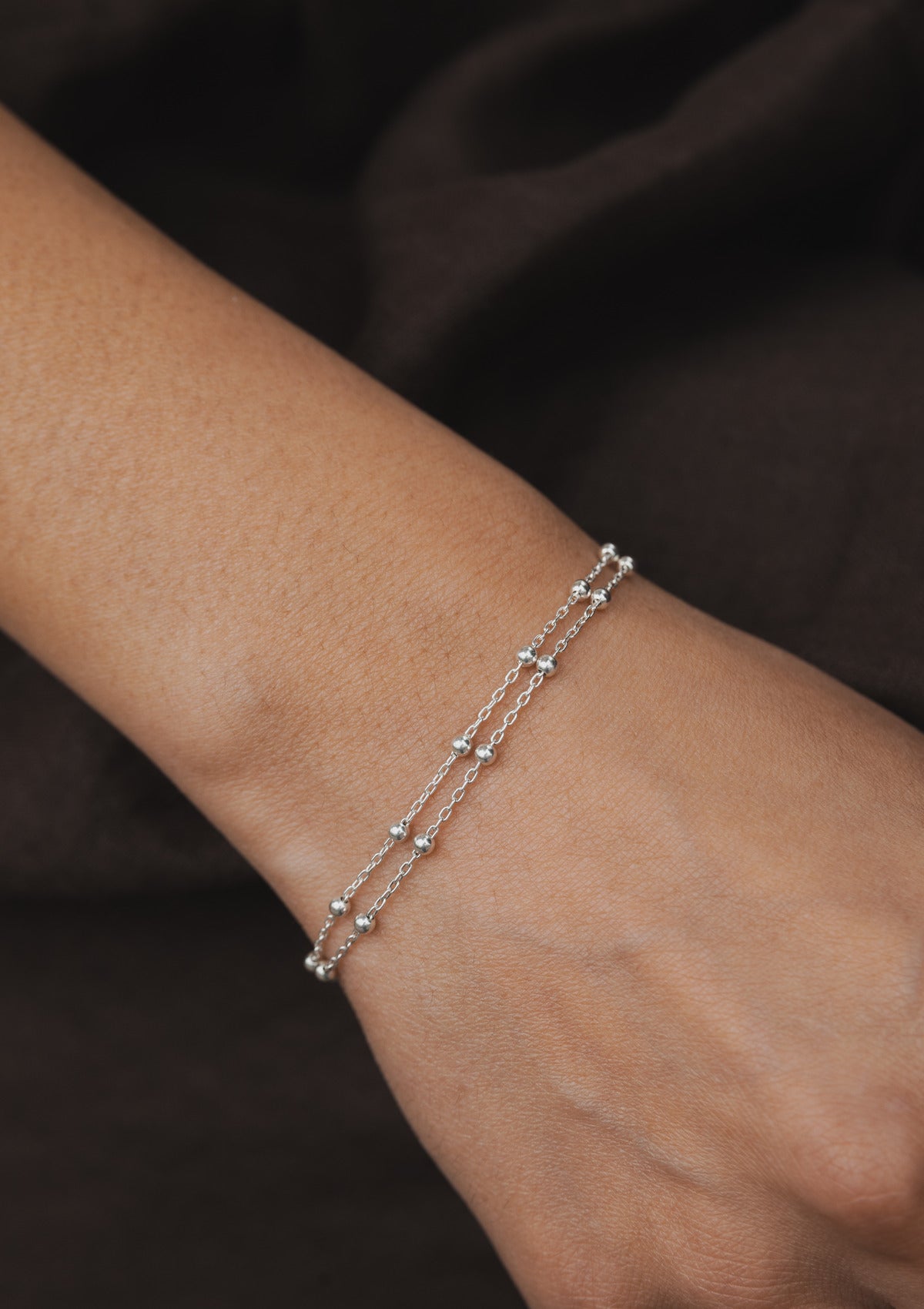 Silver Double Beaded Bracelet — на теле