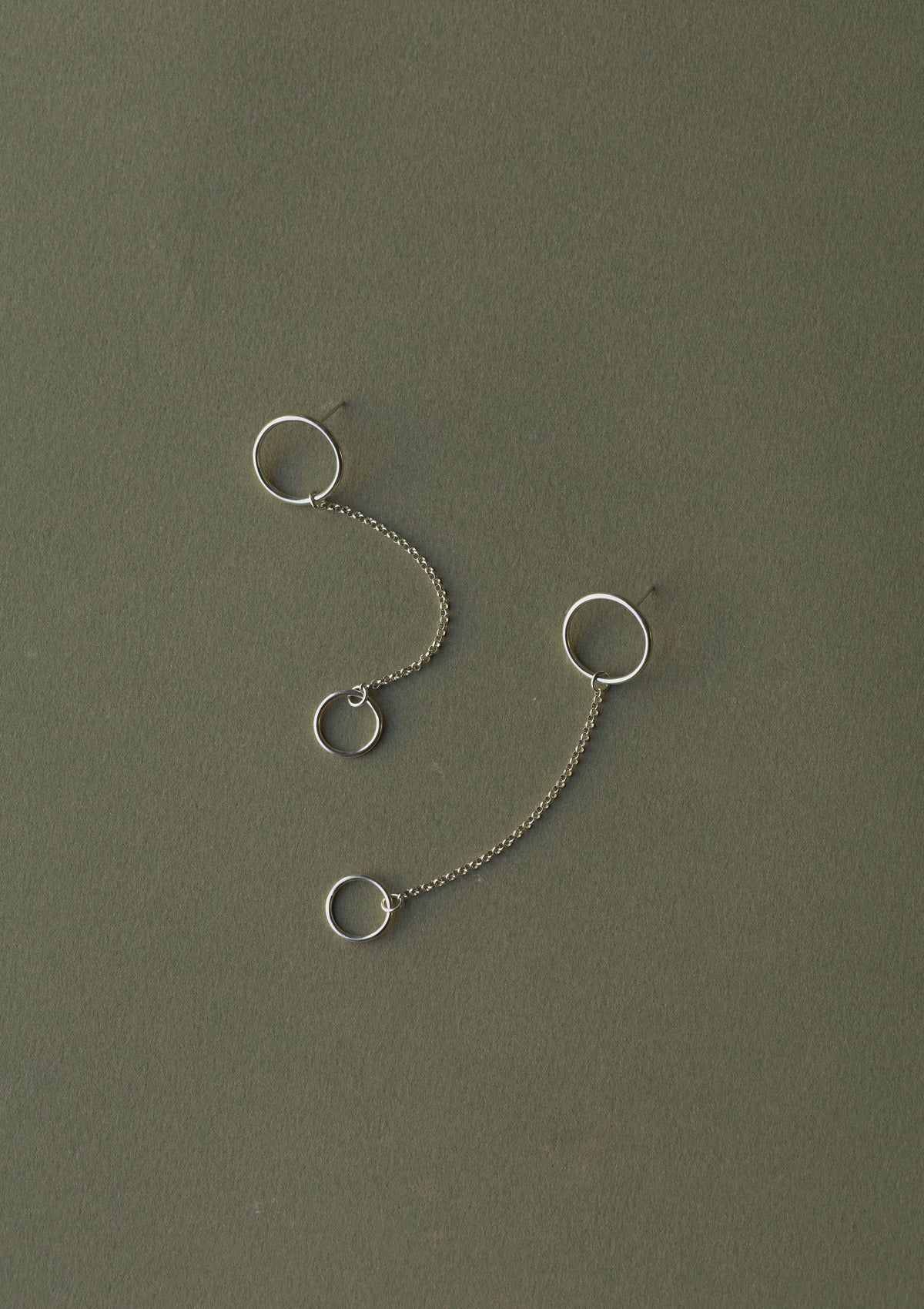 Silver circle chain earrings — зелёный фон