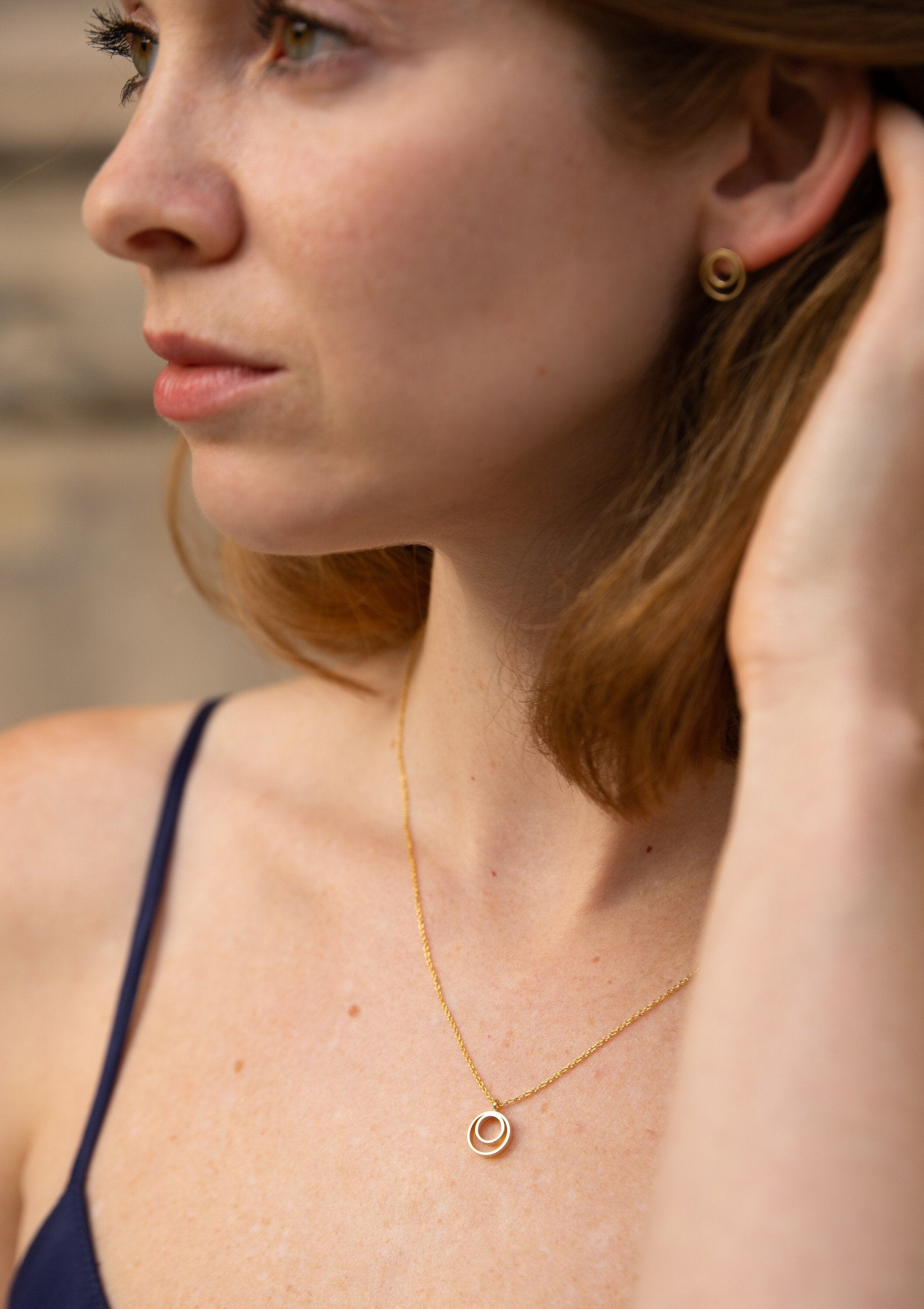 Double circle gold necklace by Sofia Kov – view 3