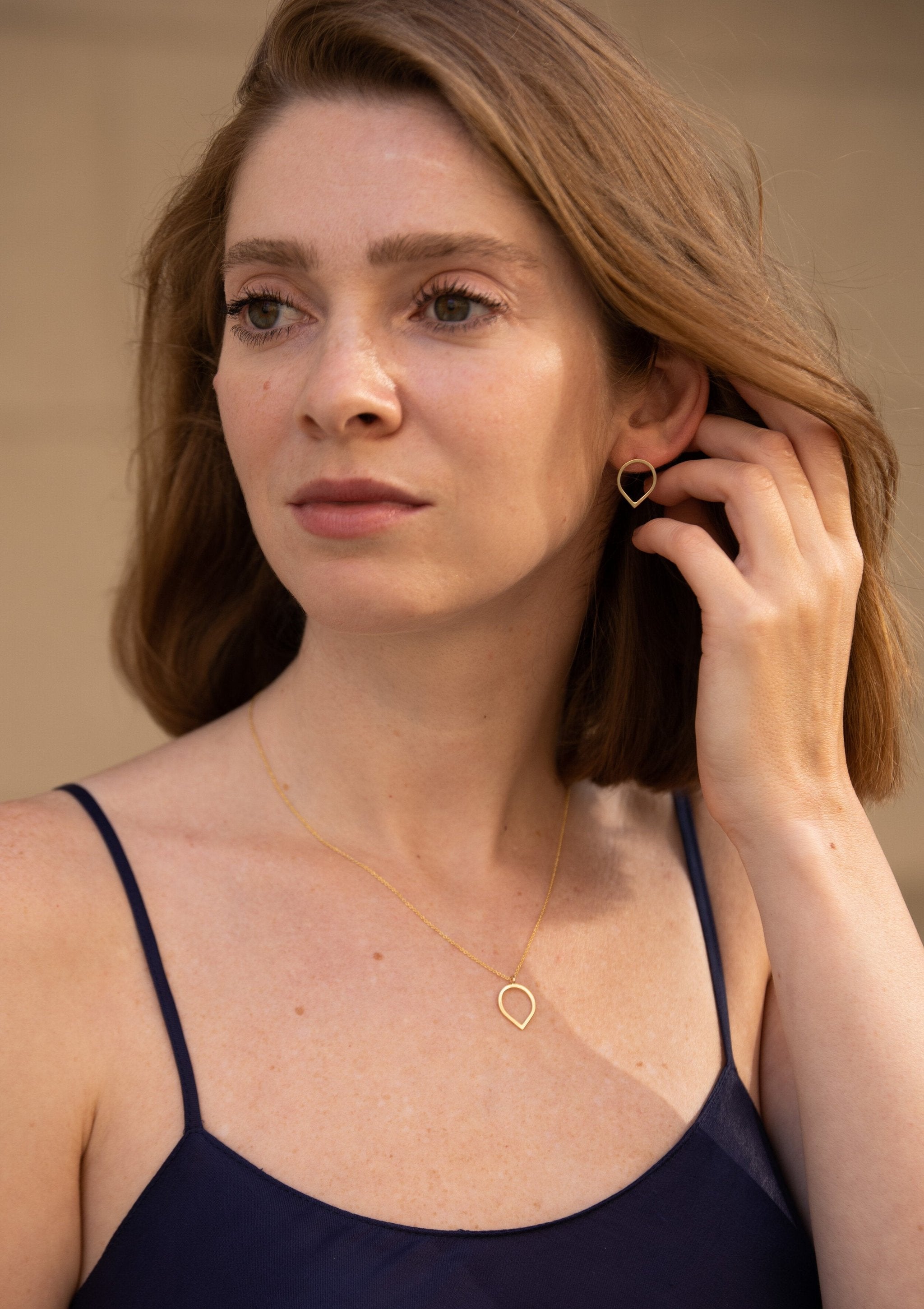 Gold teardrop necklace by Sofia Kov – view 4