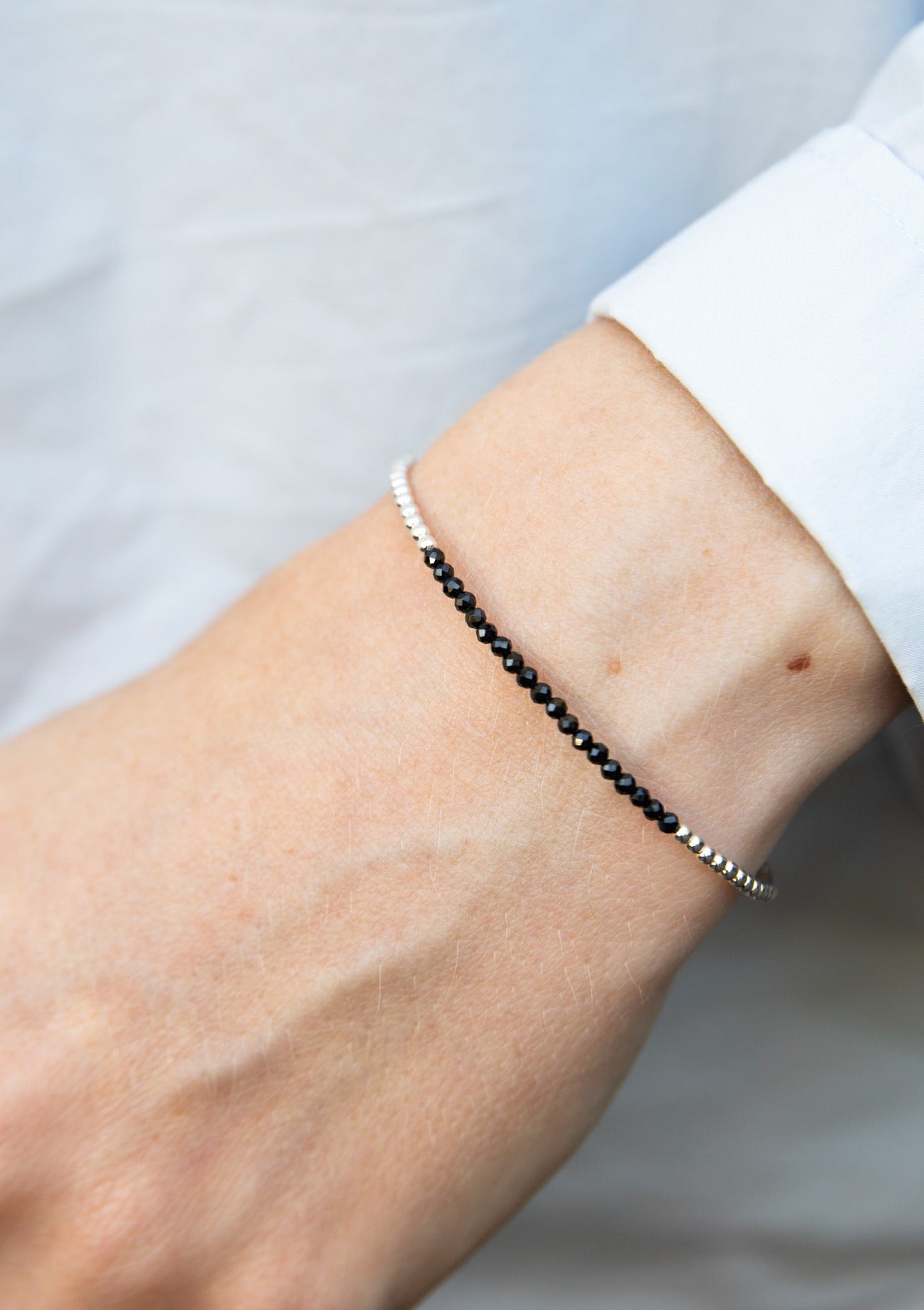 Small Black Spinel Beaded Bracelet