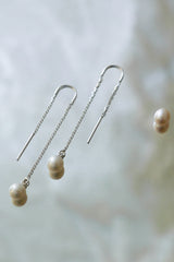 White pearl threader earrings