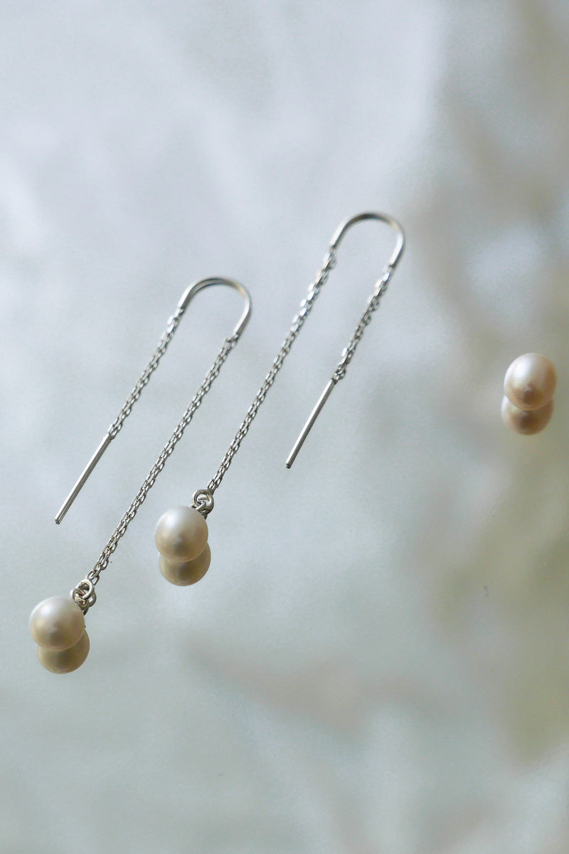 White pearl threader earrings