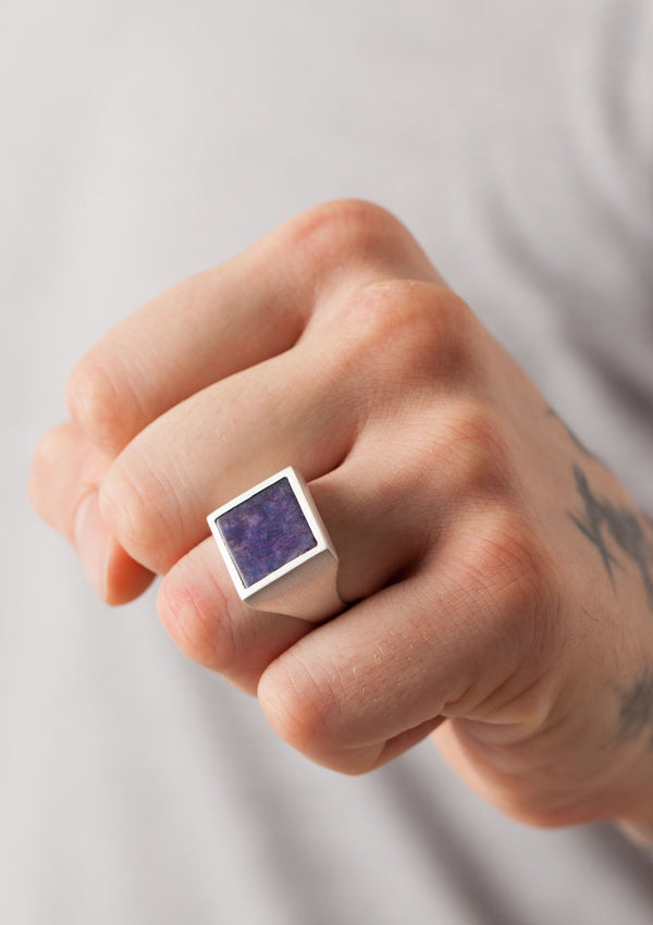 Square sodalite ring - matte