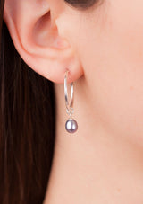 Black pearl big hoop earrings