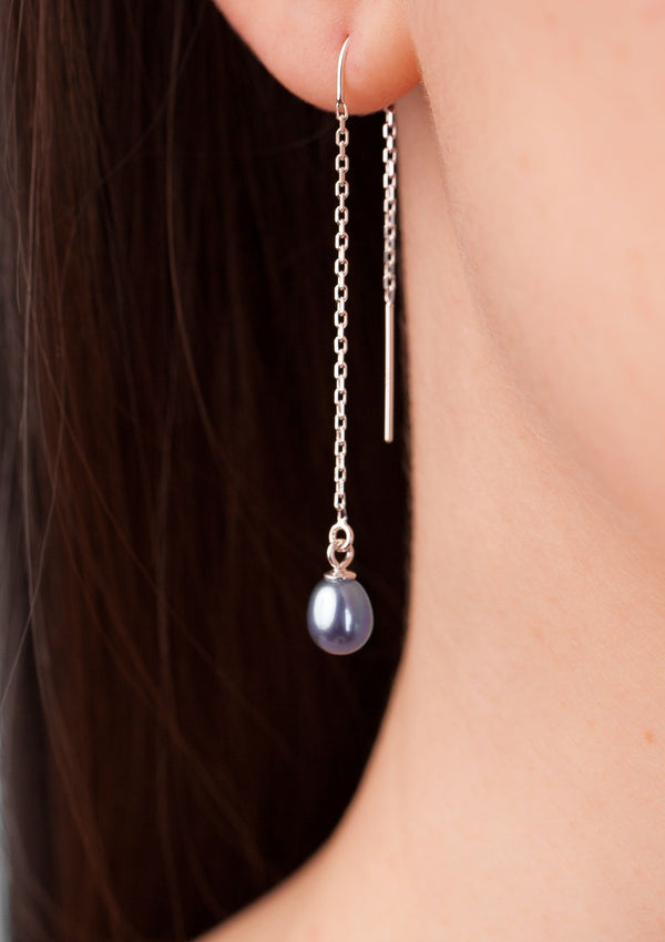 Black  pearl threader earrings