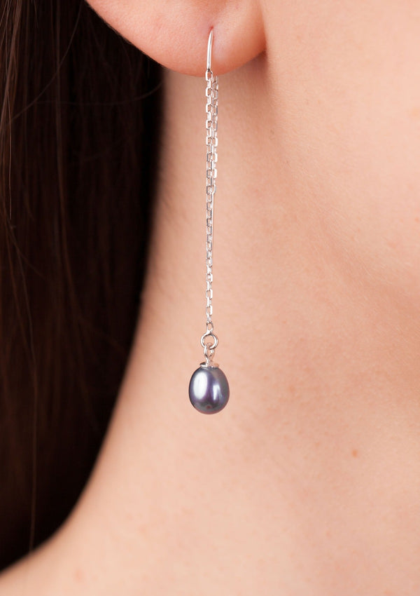 Black  pearl threader earrings