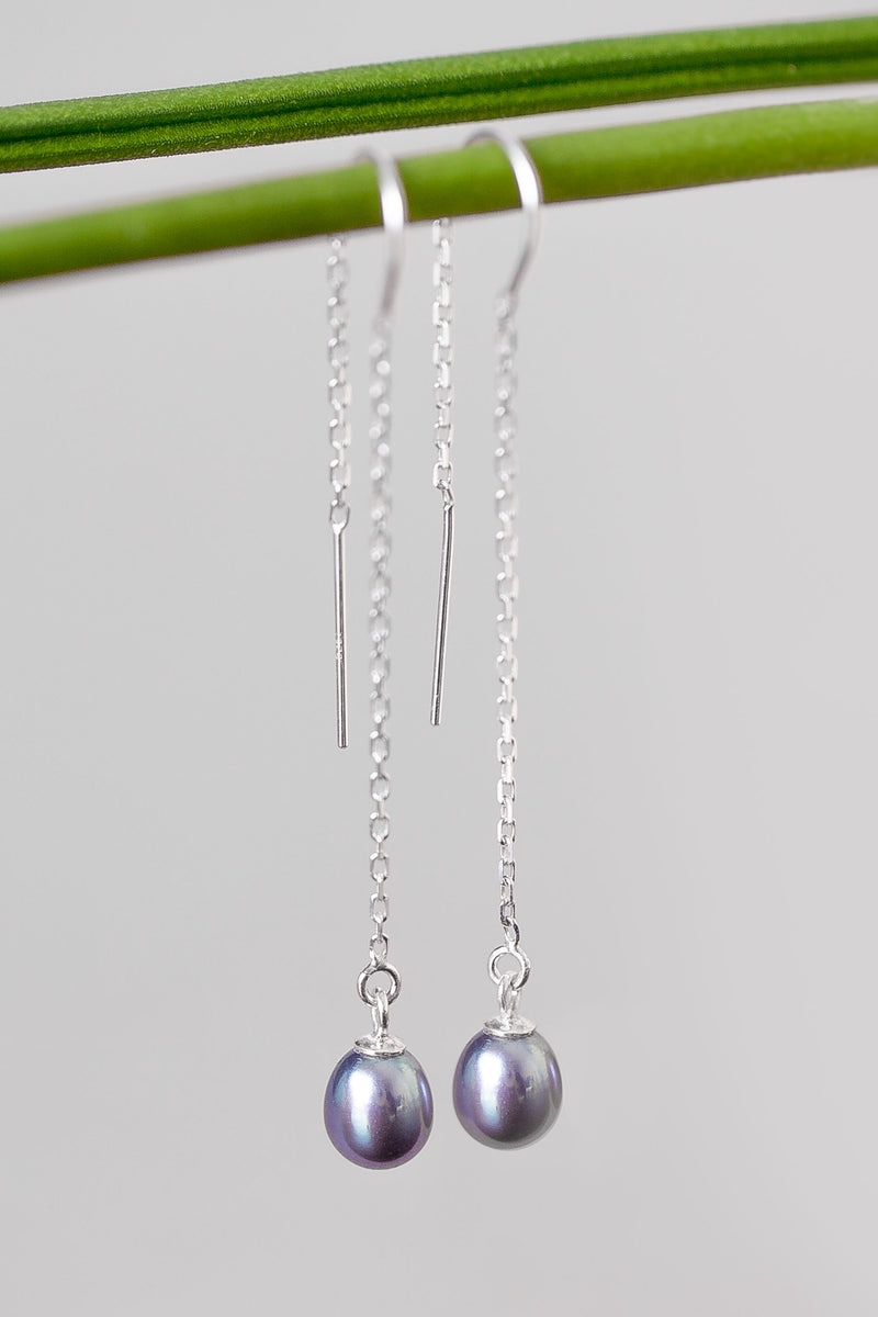Black  pearl threader earrings