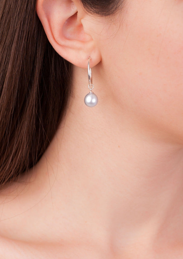 Gray pearl big hoop earrings