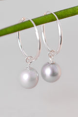 Gray pearl big hoop earrings