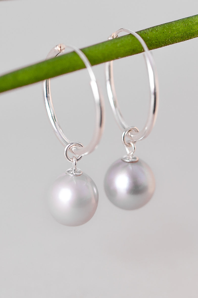 Gray pearl big hoop earrings