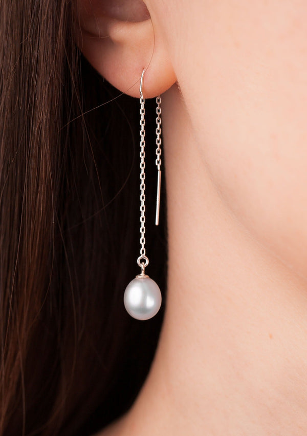 Gray pearl threader earrings