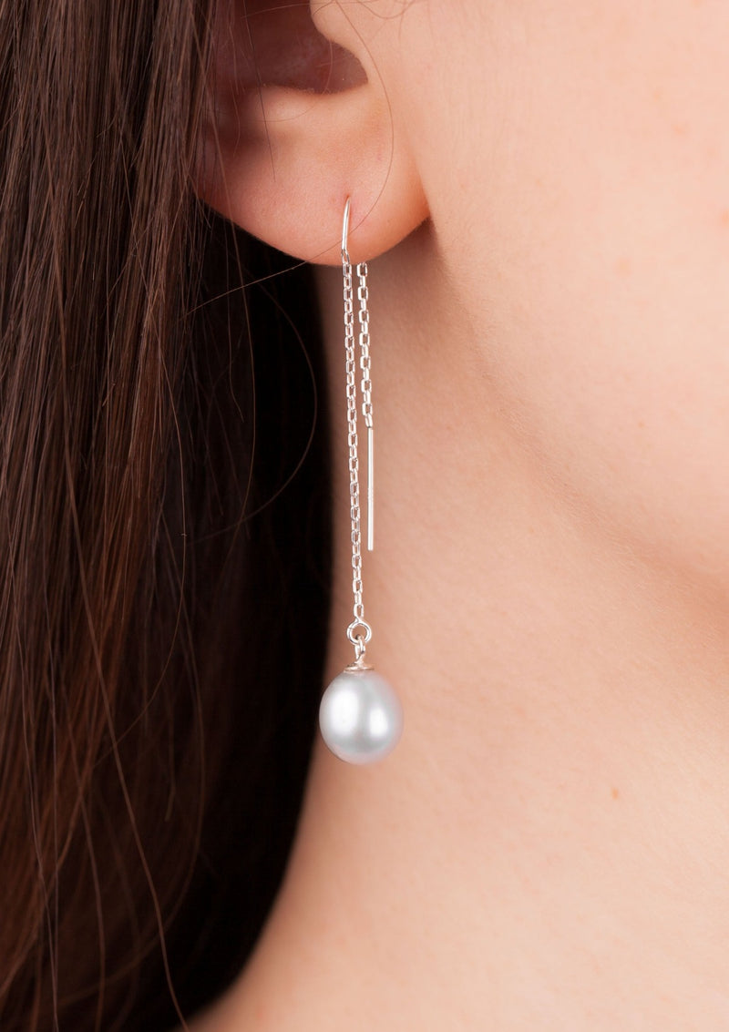 Gray pearl threader earrings