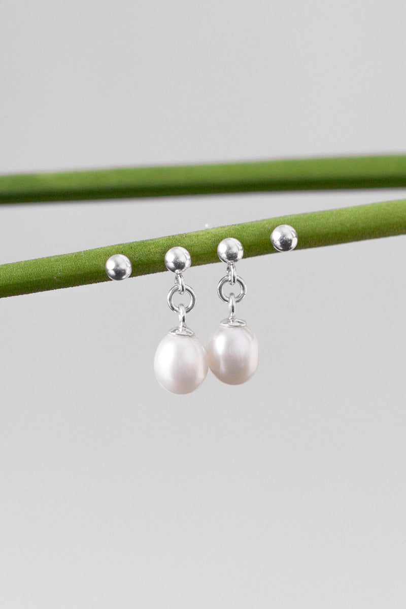 White pearl stud earrings
