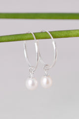 White pearl big hoop earrings