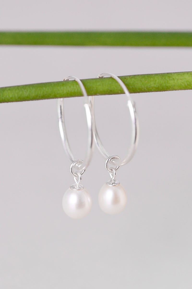 White pearl big hoop earrings