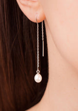 White pearl threader earrings