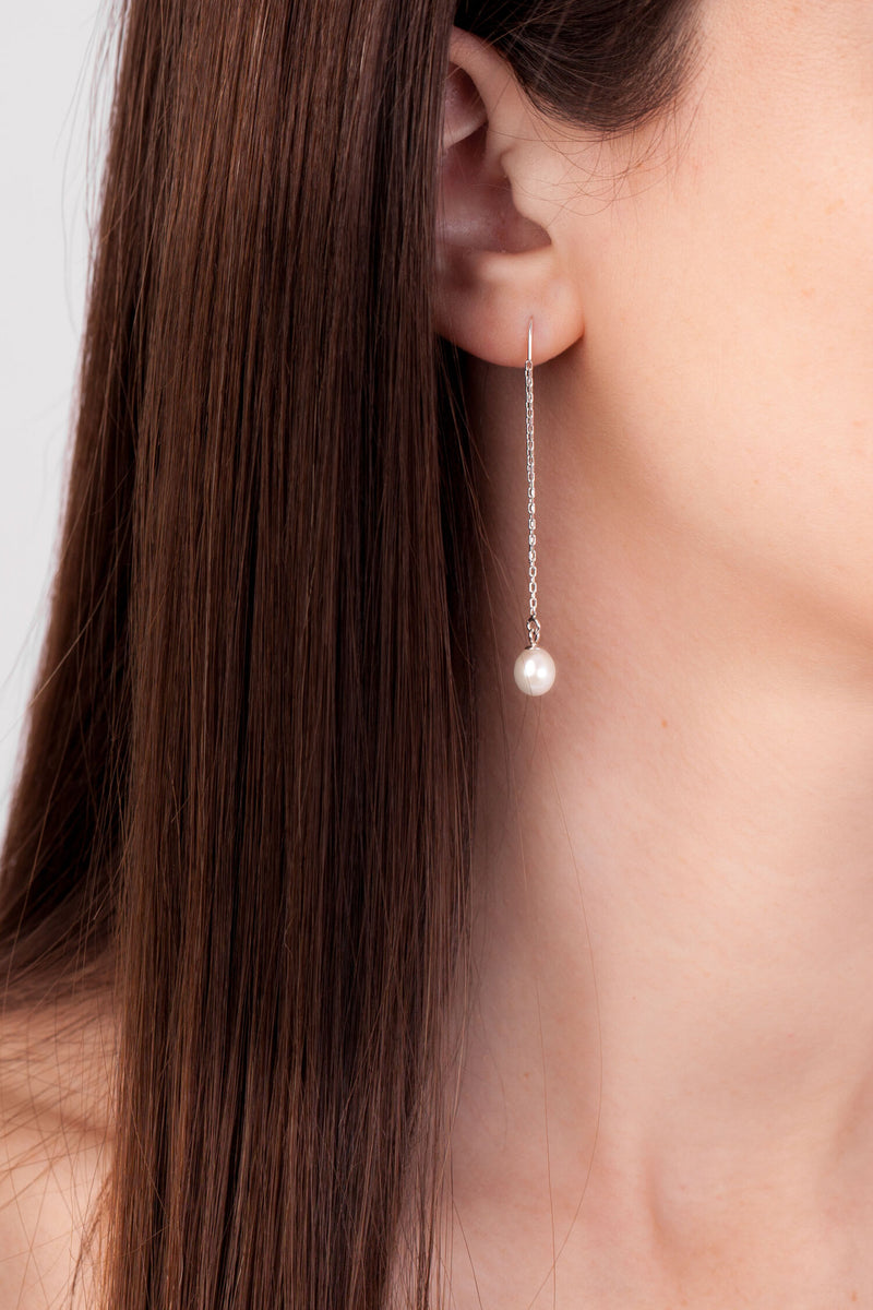 White pearl threader earrings